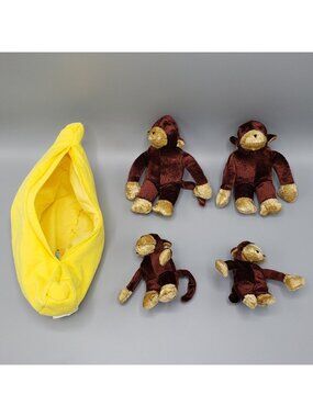 Pier 1 Imports Monkey Family of 4 in Banana Plush Velour Stuffed Animal Toy Set